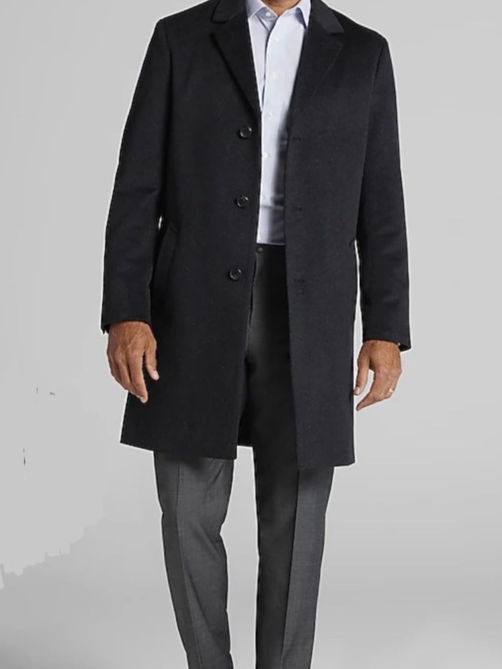 Jos A. Bank,Men's Charcoal Wool Blend Overcoat - Classic Single-Breasted Jacket